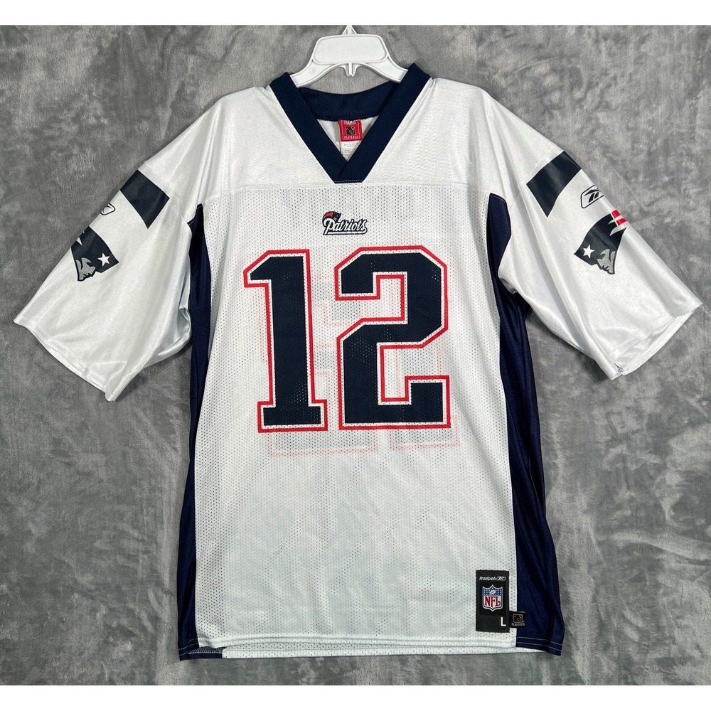 Vintage Reebok Tom Brady New England Patriots White Jersey Mens Large 12 NFL